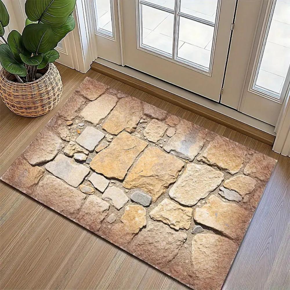 Modern Slate Pattern Design Welcome Door Mat Non Slip Rug for Indoor Outdoor Use Patio Balcony Living Room Bedroom Floor Carpet