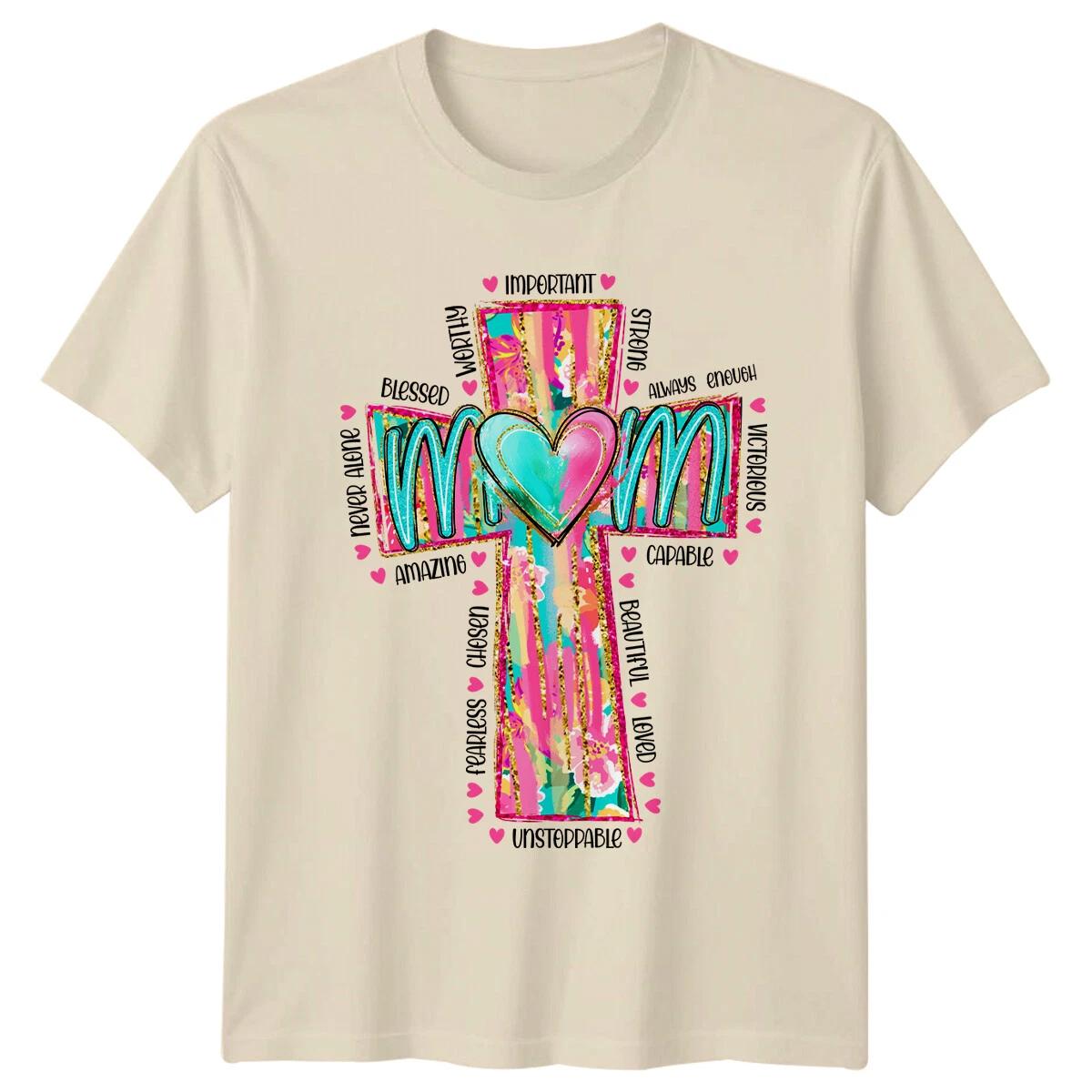 Faith Mum Christian Cross MOM Heart Graphic T-Shirt M