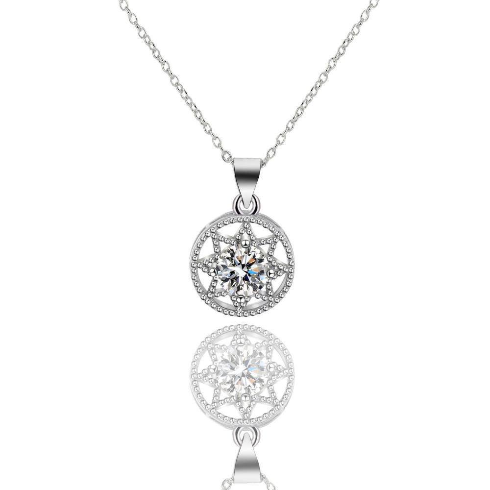Octagonal Round Pendant Sparkling Zircon Women's Necklace Birthday Party Gift Jewelry Accessories