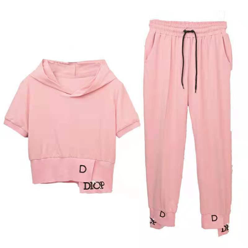 2023 Korean-Style Women's Casual Summer Two-Piece Set: Short Sleeve Top & Jogger Pants