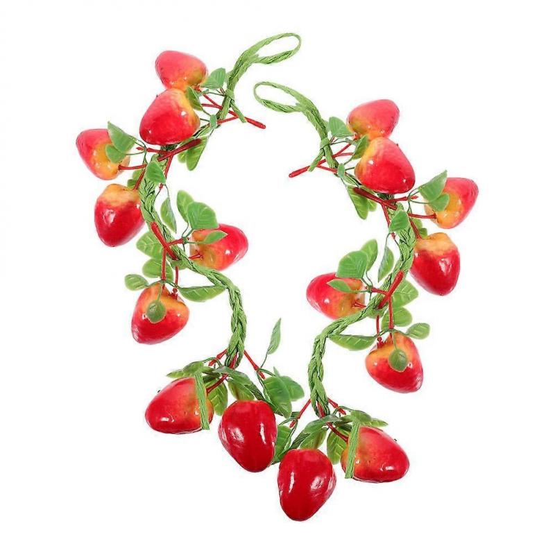 Realistic Simulated Strawberry Vine for Decoration 2Pcs Red Garland