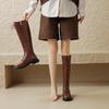 Krazing Pot Cow Split Skin Autumn Winter Shoes Concise Thick Heels Size 41 Thigh High Boots Keep Warm Round Toe Slip On Retro Knee Boots