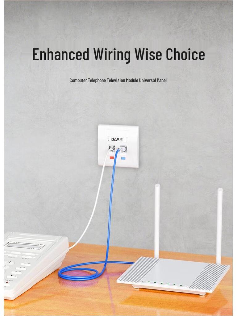 HAILE Network Panel for Telephone/Cable, Universal Cat5e/Cat6 Module, Double Port
