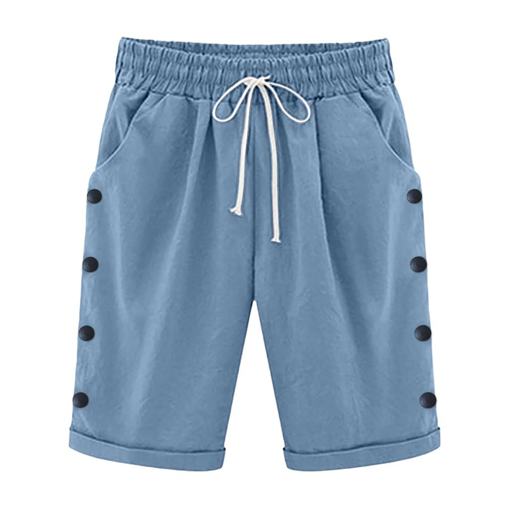 Ladies' Fashionable Solid Color Drawstring Elastic Waist Pocket Casual Cropped Pants