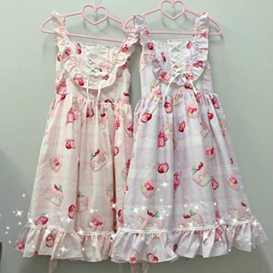 Lady Lazy Lolita Jumper Skirt with Sweets Pattern Dress, Cosplay, Knee-Length (Pink)