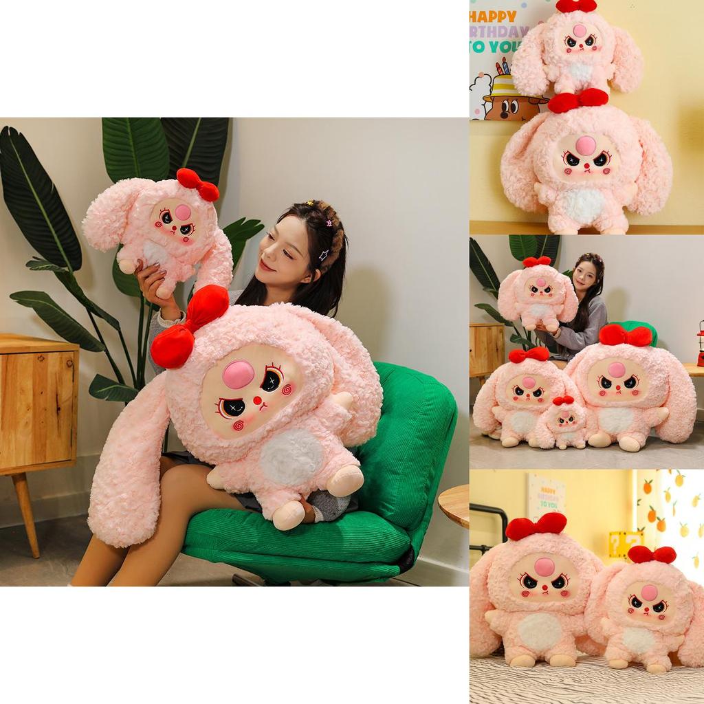 Bear Plush Toy Rabbit Stuffed Animal With Long Fur For Girls' Sleepover Fun**