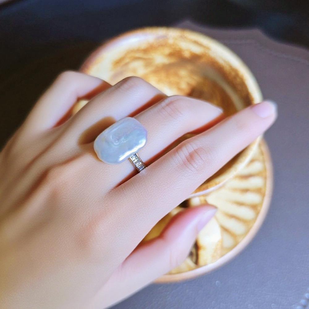 SENIKO 12-16mm Natural Freshwater Pearl Rings For Women Fashion Female Cubic Zirconia CZ Ring Pearl Jewelry Adjustable Ring