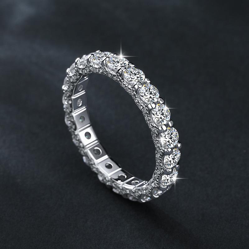 S925 Sterlingsilber Damen Moissanit Pavé Ring mit Diamantenreihe - Leichter Luxus Modering