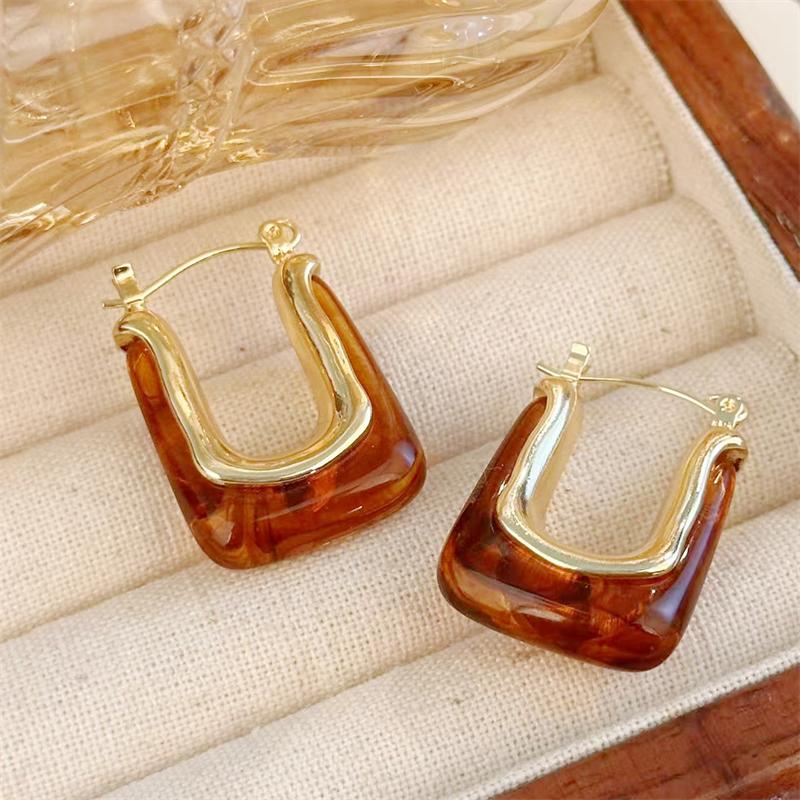 Trendy Geometric Resin Hoop Earrings for Women Irregular Metal Acrylic Wedding Earrings Party Vintage Jewelry Gift