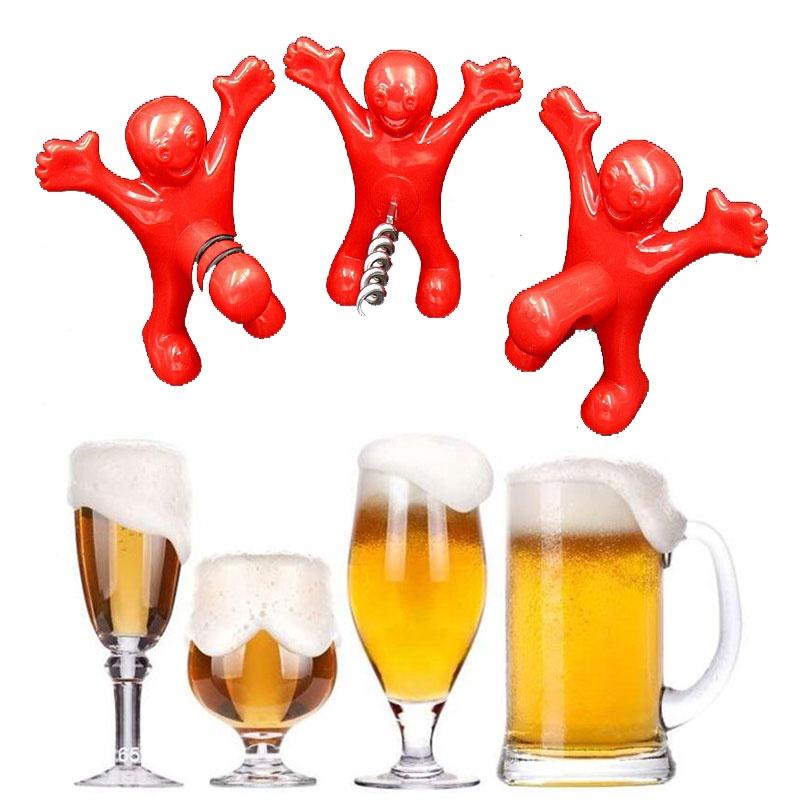 Kitchen Bar Red Fun Happy Man Wine Beer Soda Bottle Novelty Opener Stopper