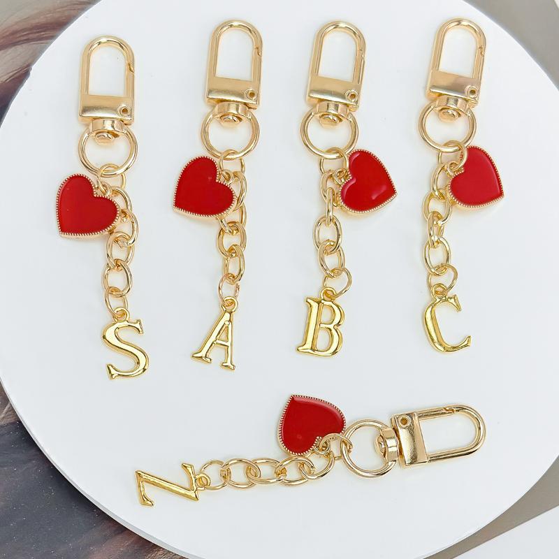 Metal Heart Letter Keychain Fashion A-Z Initial Keyring Charms Car Key Holders Bag Pendant Accessories Valentine'S Day Gift