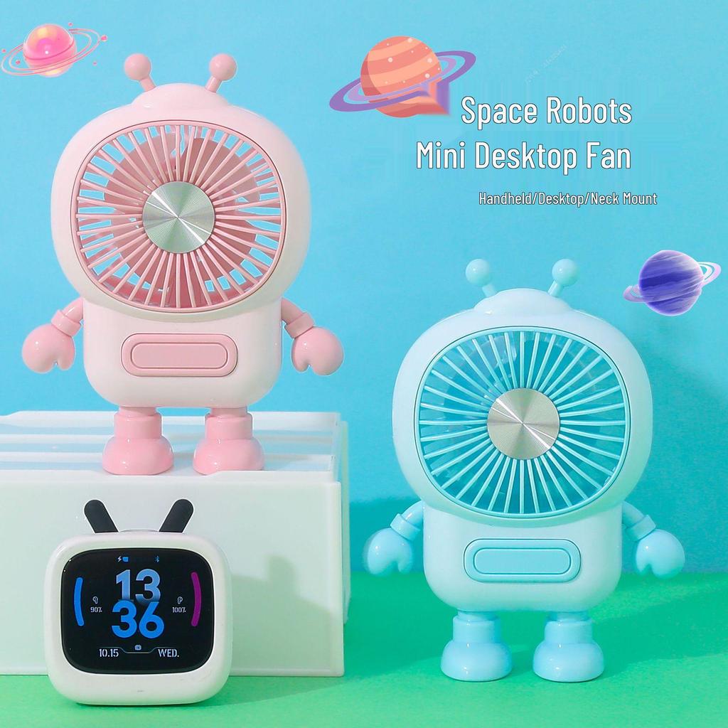USB Rechargeable Mini Robot Cartoon Fan - Silent Portable Desktop Fan for Kids