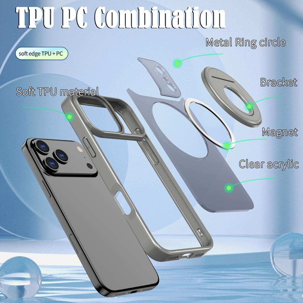 For iPhone 17 Pro Clear Back Case Rotating Kickstand TPU+PC Phone Cover Compatible with MagSafe