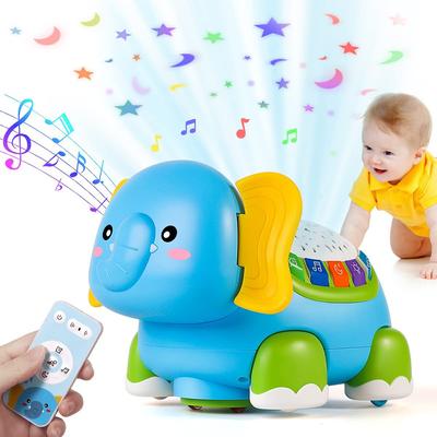 Non-Toxic Baby Crawling Toys Musical Elephant Tummy Time Infants Toys With Timer Colorful Light Up Projection Birthday Gifts For Babies