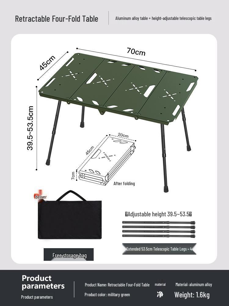 Aluminum Four-Folding Portable Outdoor Camping Table - Multifunctional Picnic & BBQ Table