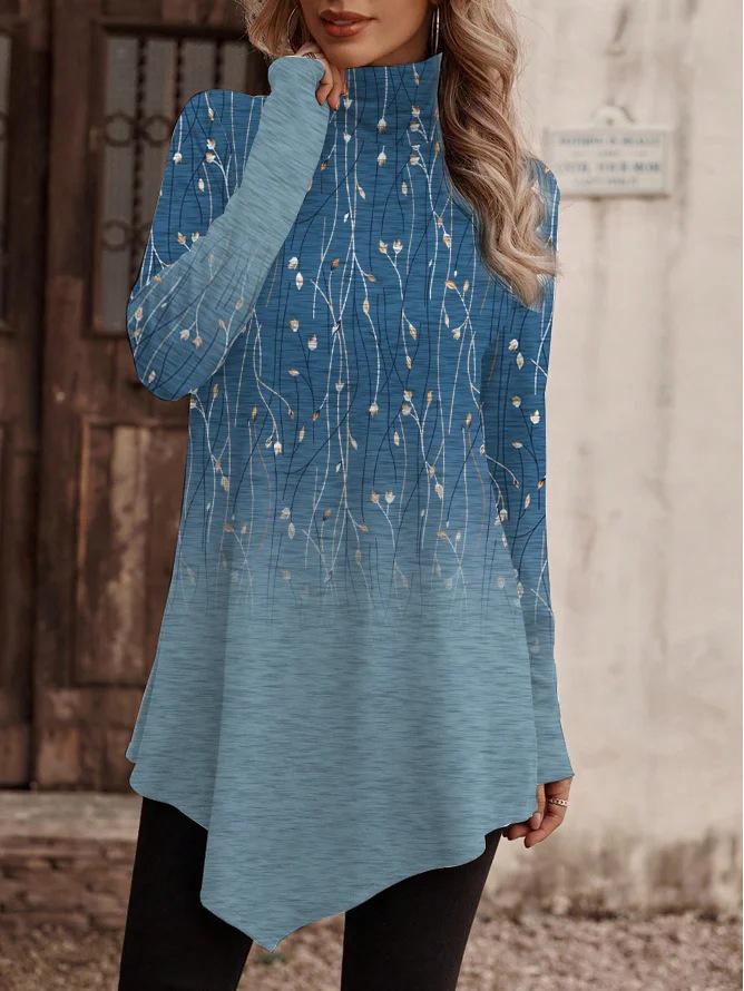 2023 Autumn/Winter High-Neck Ethnic Style Fashion Casual Long-Sleeve Tee