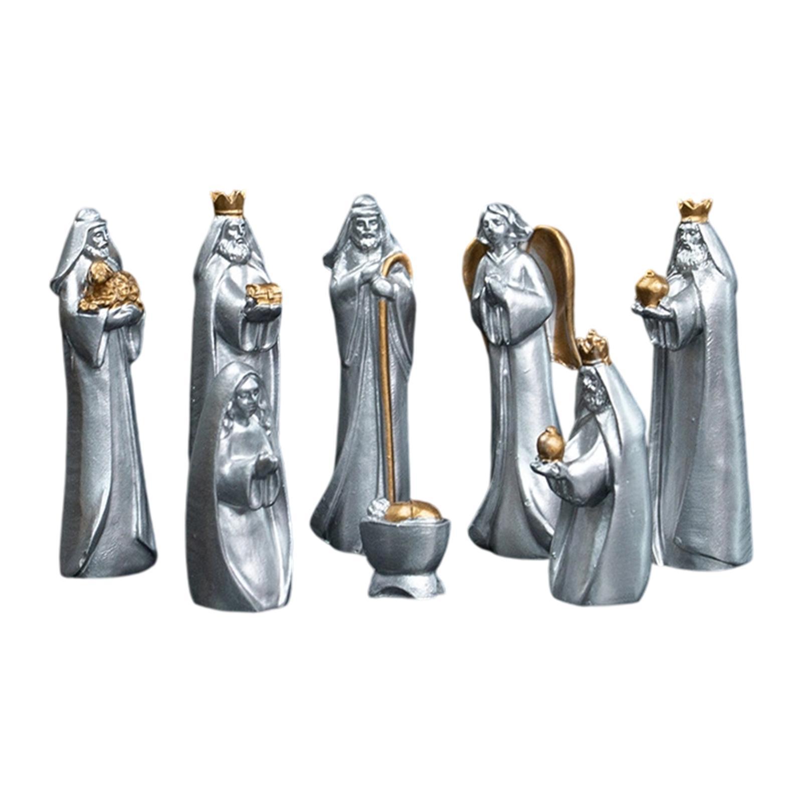 

Nativity Set Christmas Holiday Home Gifts Religious Jesus Holy Family Statue срібний