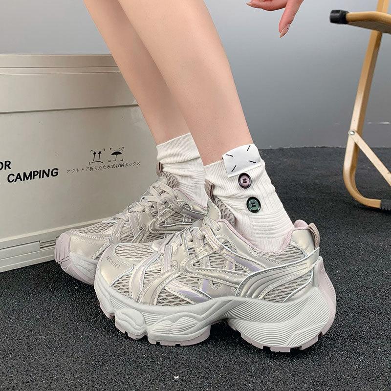 Mesh dad shoes women's spring and autumn new platform fashion casual shoes gray running sneakers women