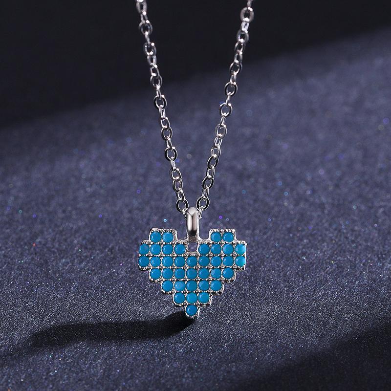 Modian 925 Sterling Silver Vintage Heart With Turquoise Pendant Necklace for Women Family Gifts Fine National Style Jewelry