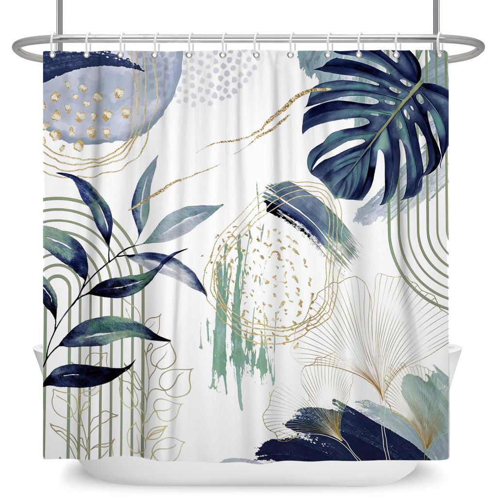 Luxury Tropical Leaf Shower Curtain Watercolor Botanical Waterproof Bath Curtain For Bathroom Decor Modern Boho Style With Hook