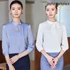 Women's Professional Blue Chiffon Blouse - Spring/Summer 2025 Three-Quarter Sleeve Satin Top