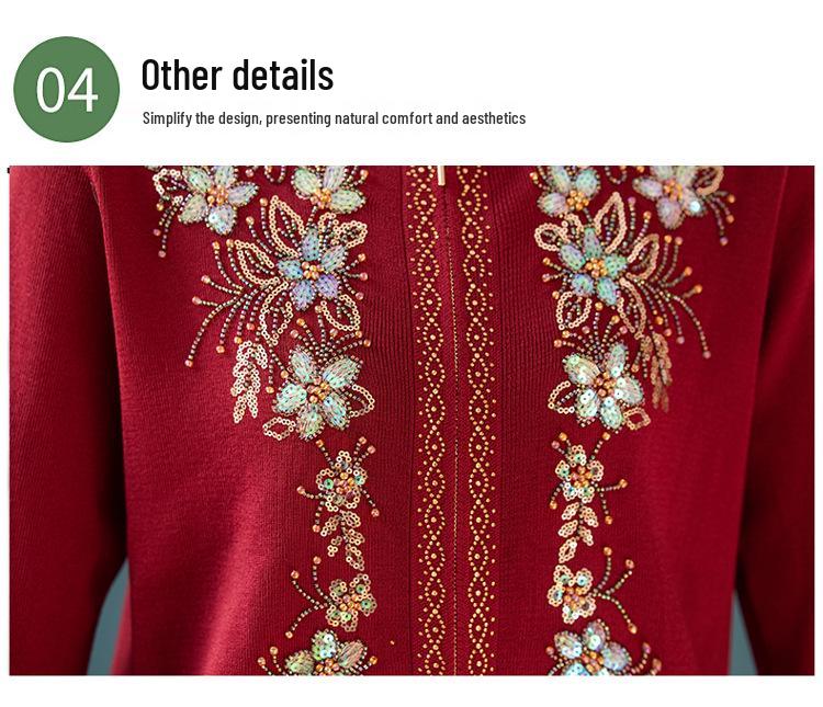 Women's Autumn/Winter Heavy Knit Cardigan with Butterfly Flower Embroidery & Hand Beading