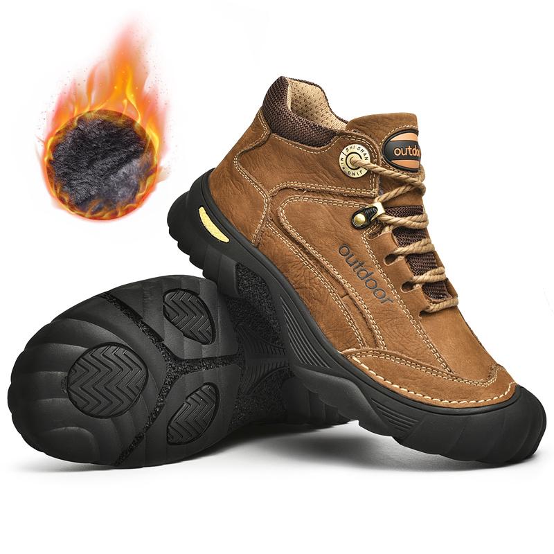 

Ботинки весна/осеньНатуральная воловья кожа мужские ботинки кроссовки водонепроницаемые уличные удобные мужские плюс бархат теплые походные туфли 46 светло-коричневого