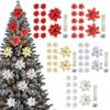 12Pcs Christmas Poinsettia Christmas Tree Flowers Ornaments Decorative DIY Wreath 14cm with Clips for Stairs Window Fireplace