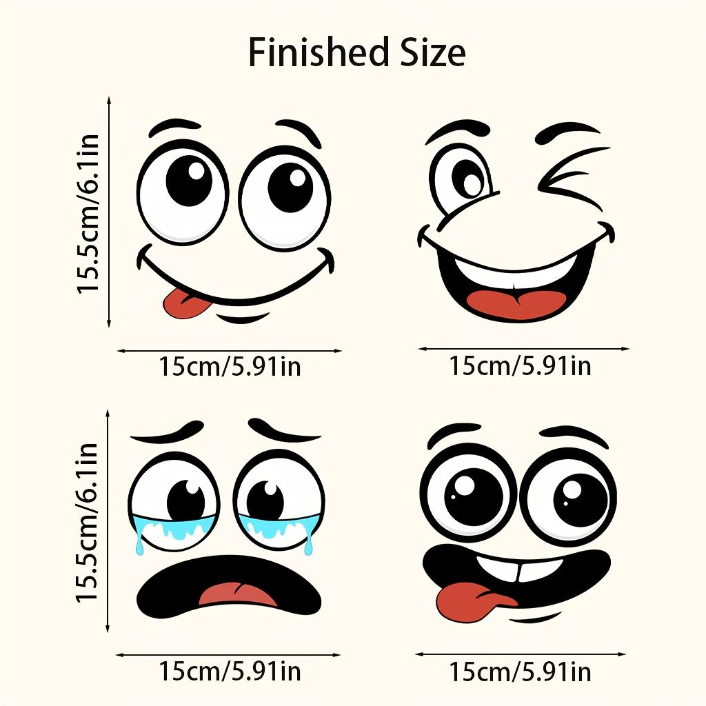 

4pcs Cartoon Face PVC Self-Adhesive Stickers,Glossy & Removable Multi-Scene Indoor/Outdoor Use for Trash Can,toilet sticker