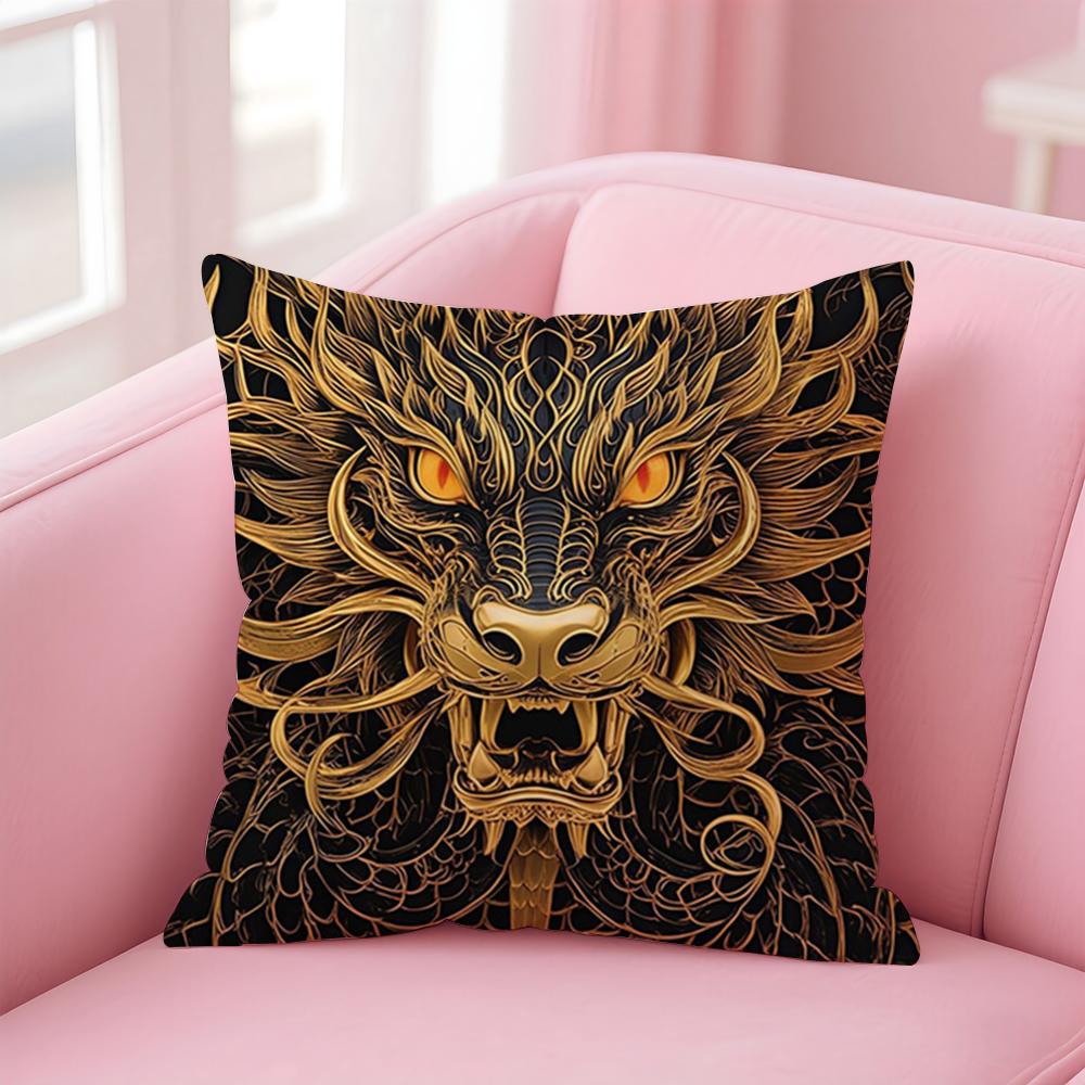 Mythology Traditional Japanese Dragon Cushion Cover Pillowcase Short Plush Invisible Zipper Room Sofa Cushion Cover