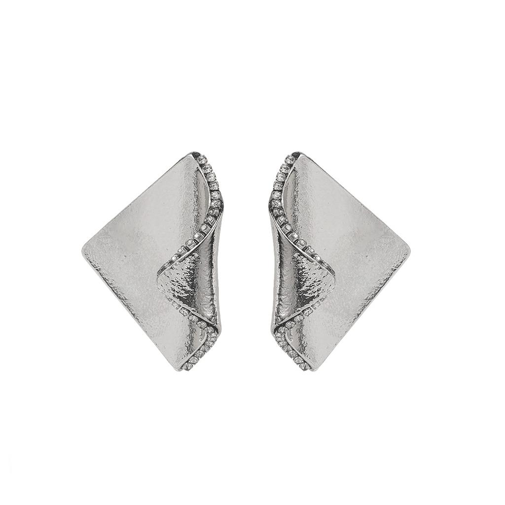Trendy Personality Daily Versatile Curved Surface Zircon Inlaid Earrings Luxury Minimalist High Grade Ear Jewelry For Women