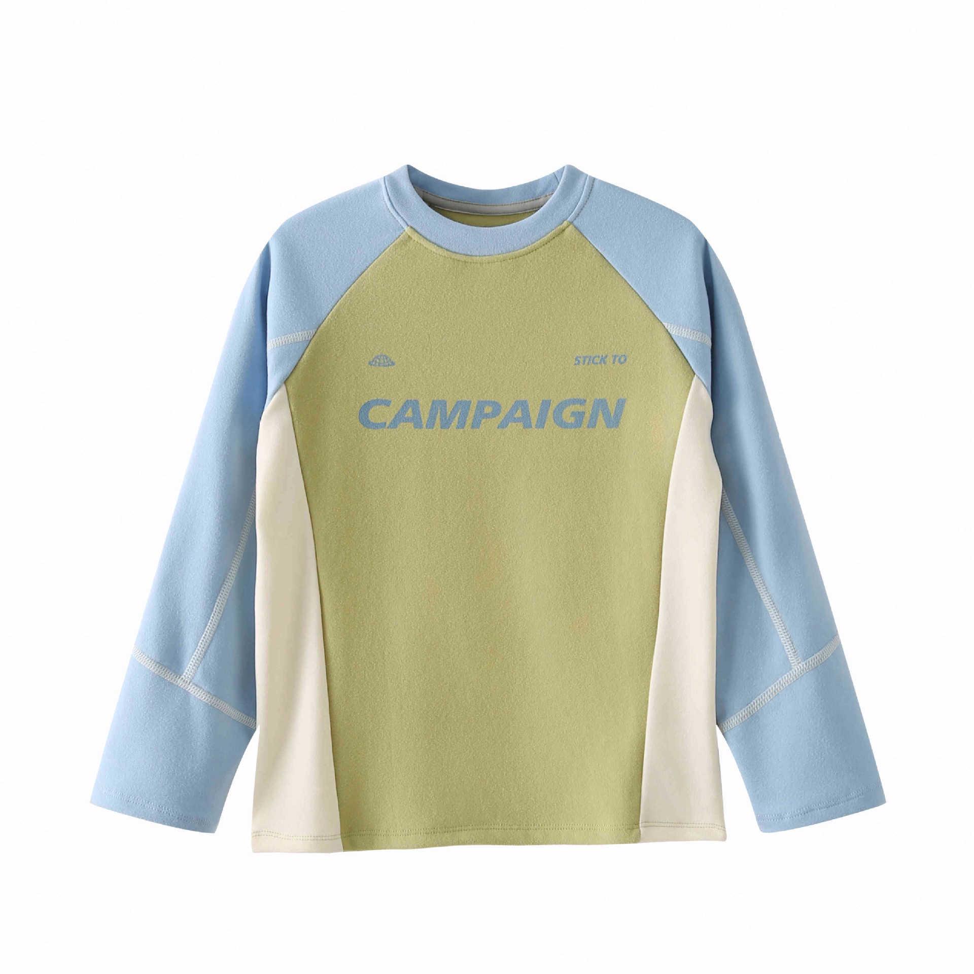 

2025 Kid s Color-Blocked Raglan Long-Sleeve Pullover Top 130 зелёный