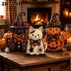 3pcs Rustic-style Halloween Figurine Pumpkin Wooden Decorative Figurines Holiday Props