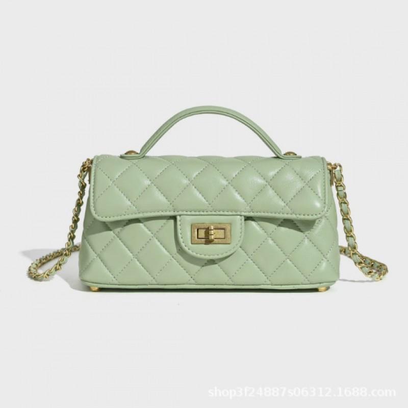 

Style Light Luxury Fashionable Women s Leather Bag 2025 New Portable Single-shoulder Crossbody Diamond-grid 22x6x10.5cm мятный зеленый