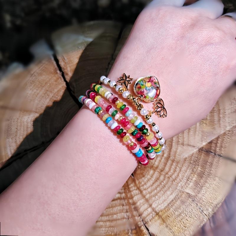 Bohemian Style Natural Colored Agate Elastic Heart-shaped Bracelet, Suitable for Everyday Wear, Parties, Vacations, and Can Also Be Worn As a Necklace