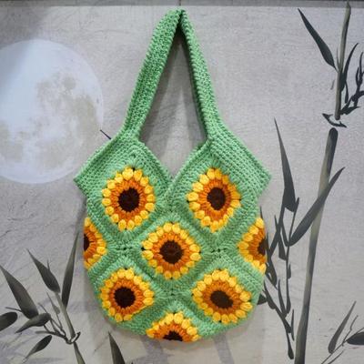 New Wool Sunflower Handwoven Bag Women's Commuter Shoulder Straw Bag Cute Beach Vacation Handbag