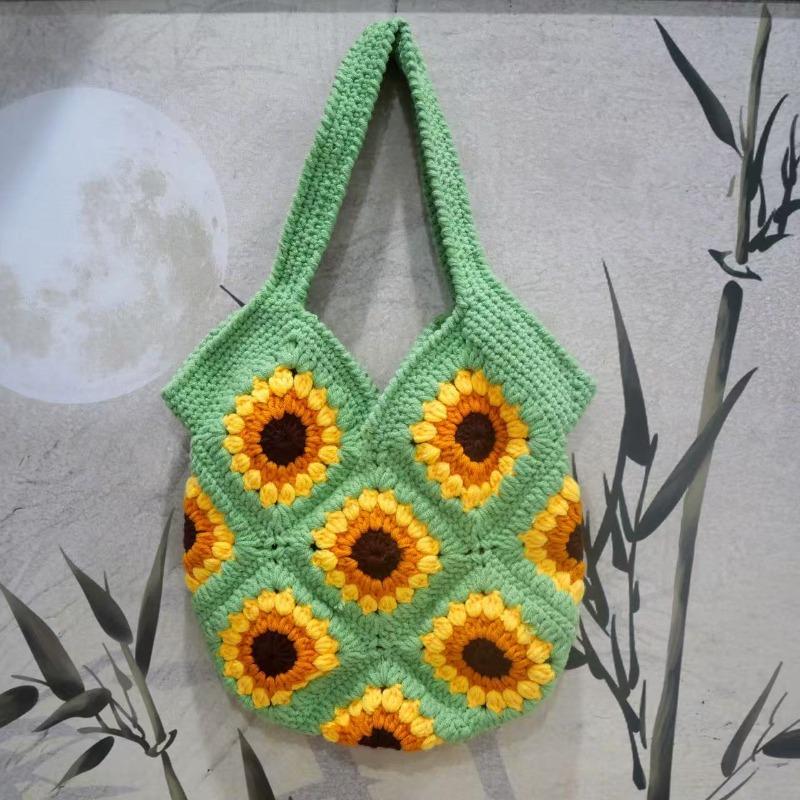 

New wool sunflower handwoven bag women s commuter shoulder straw bag cute beach vacation handbag exposure