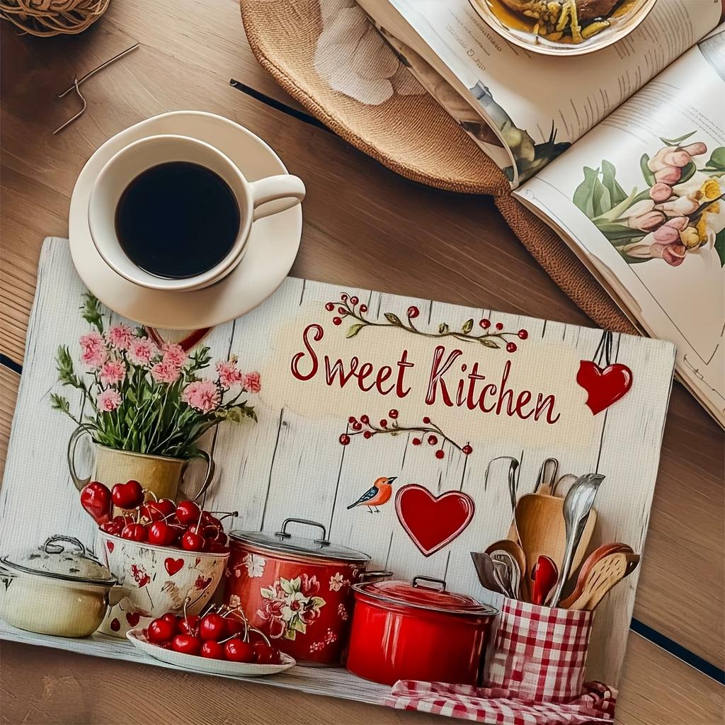 4pcs Rectangular Placemats- Thin- Early Summer Sweet Kitchen Element Placemats, Vibrant, Heat-Resistant and Easy to Clean, 12x18 Inches