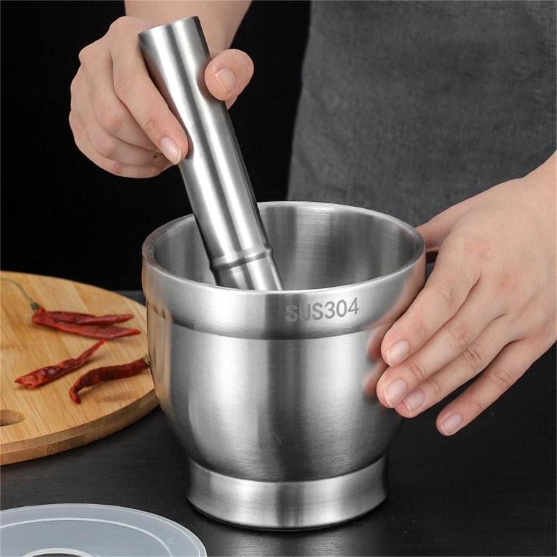 Effektiv mortel och stöt set Matkvarn Pillerkross Kryddkvarn 304 Rostfritt stålmaterial för kök