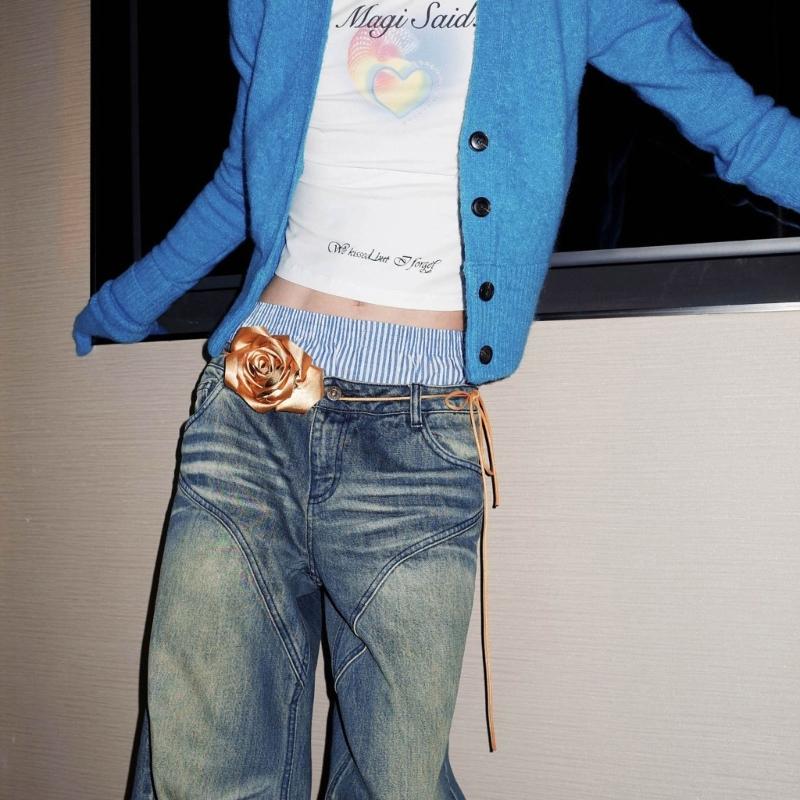 Naszyjnik Choker w stylu Boho Błękitny Kwiatowy Naszyjnik Łańcuszek na Talii Przesadzony Duży Kwiatowy Naszyjnik na Sznurku Biżuteria dla Kobiet Dziewcząt