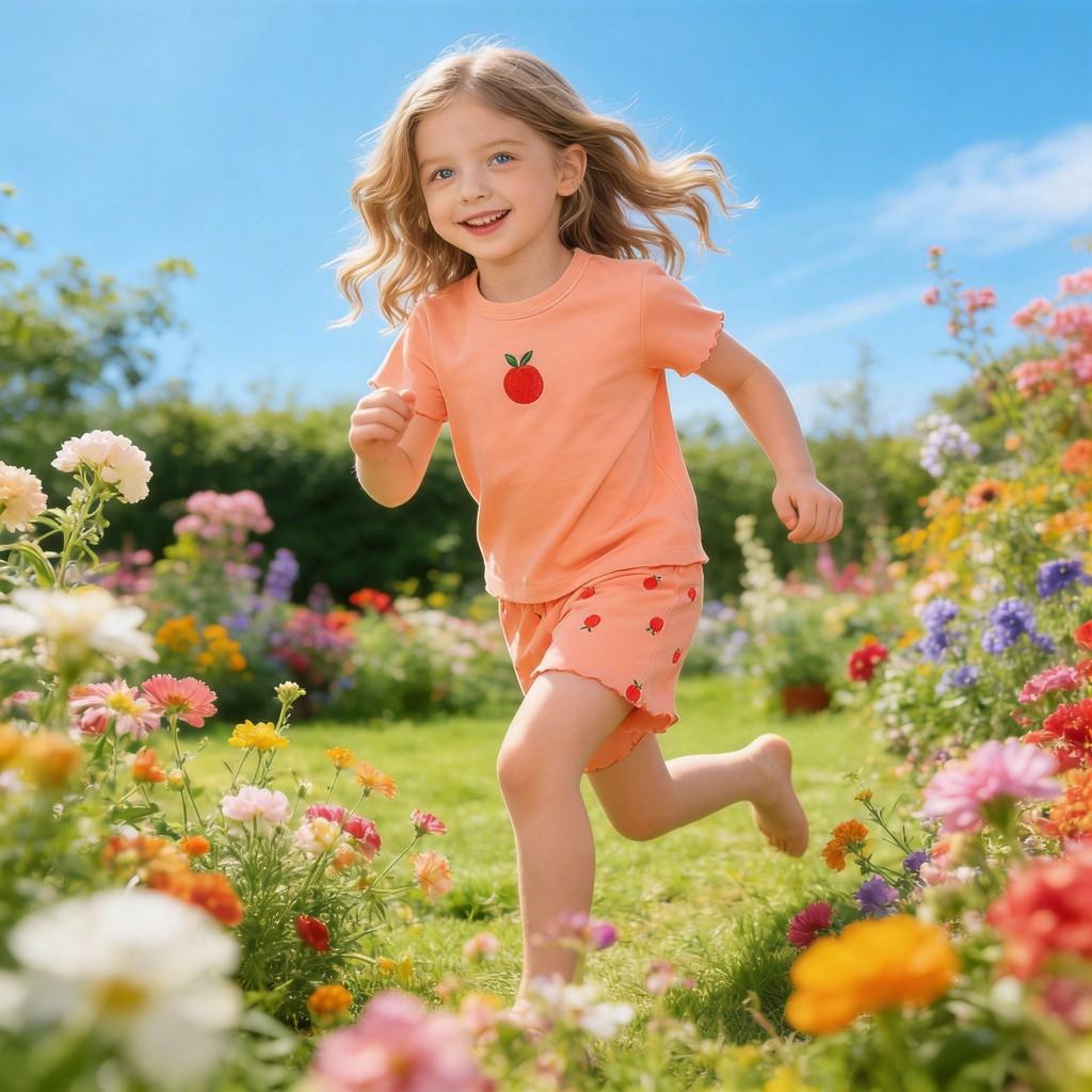 Girl Summer Casual Cotton Outfit With Cartoon Pattern
