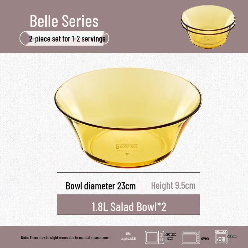 VISIONS Pyrex 23cm Heat-Resistant Glass Serving Bowls (2-Pack)