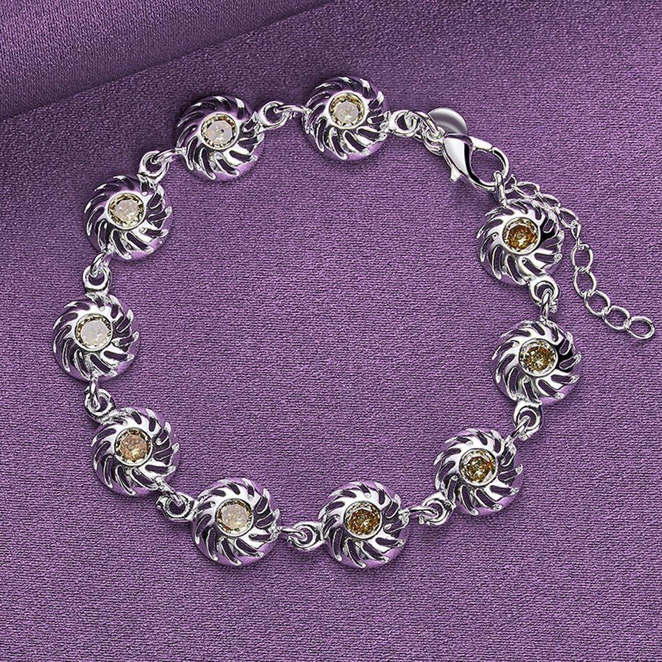 

CHSHINE 925 стерлингового серебра круглый циркон браслет для женщин девушка вечеринка мода шарм ювелирные изделия 20CM 8inches