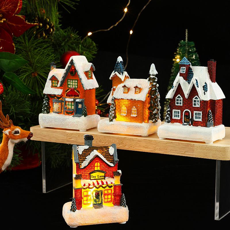 Christmas Decoration Micro Landscape Resin Glowing Christmas Small House Christmas Gift Creative Desktop Resin Ornaments