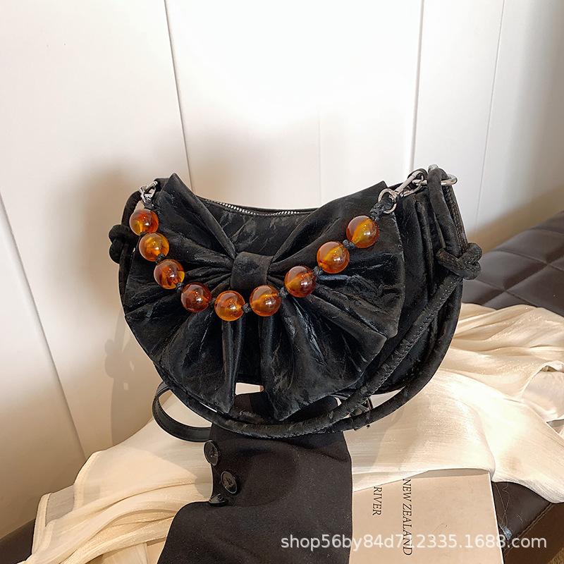 Bow Fashion Women's Small Bag Women's 2025 Spring New Versatile Simple Shoulder Messenger Bag Texture Dumpling Bag