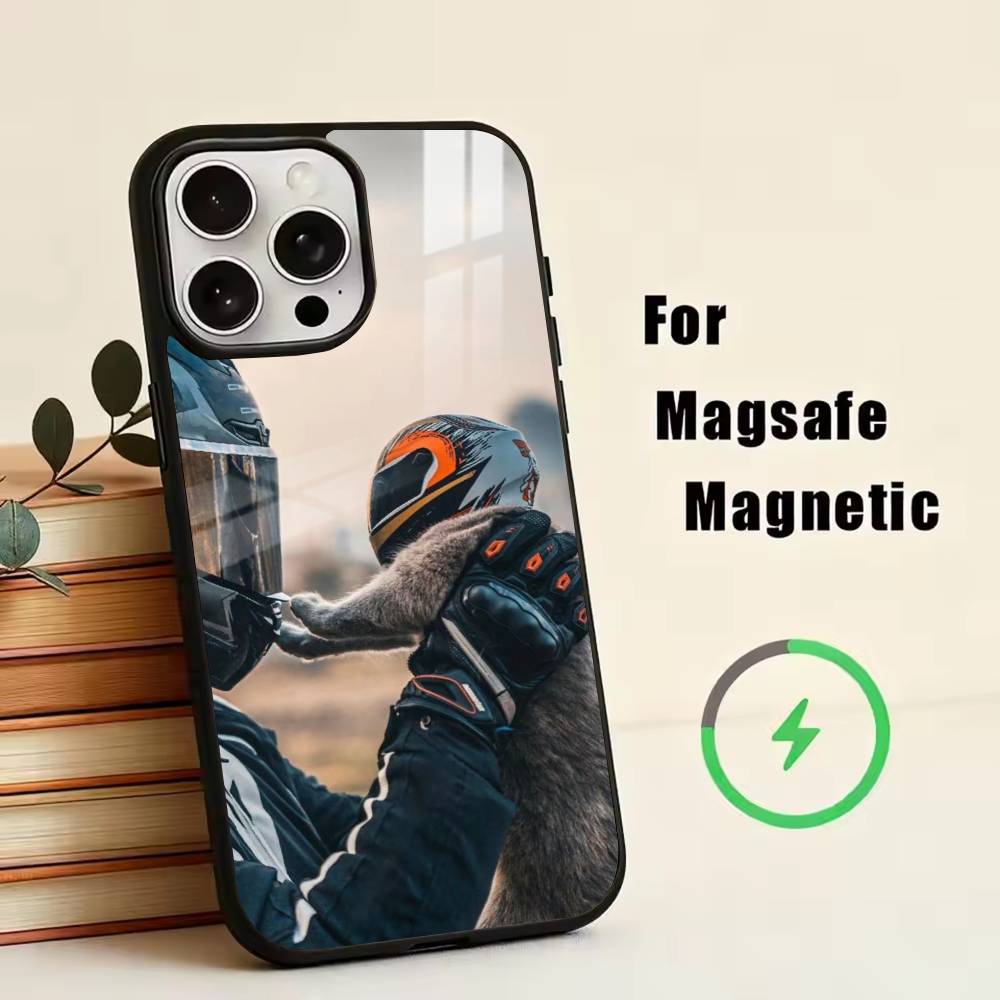 Coole Motorradfahrer Handyhülle Für iPhone17,16,15,14,13,12,11 Plus,Pro Magnetisch mit Magsafe Kabelloses Laden