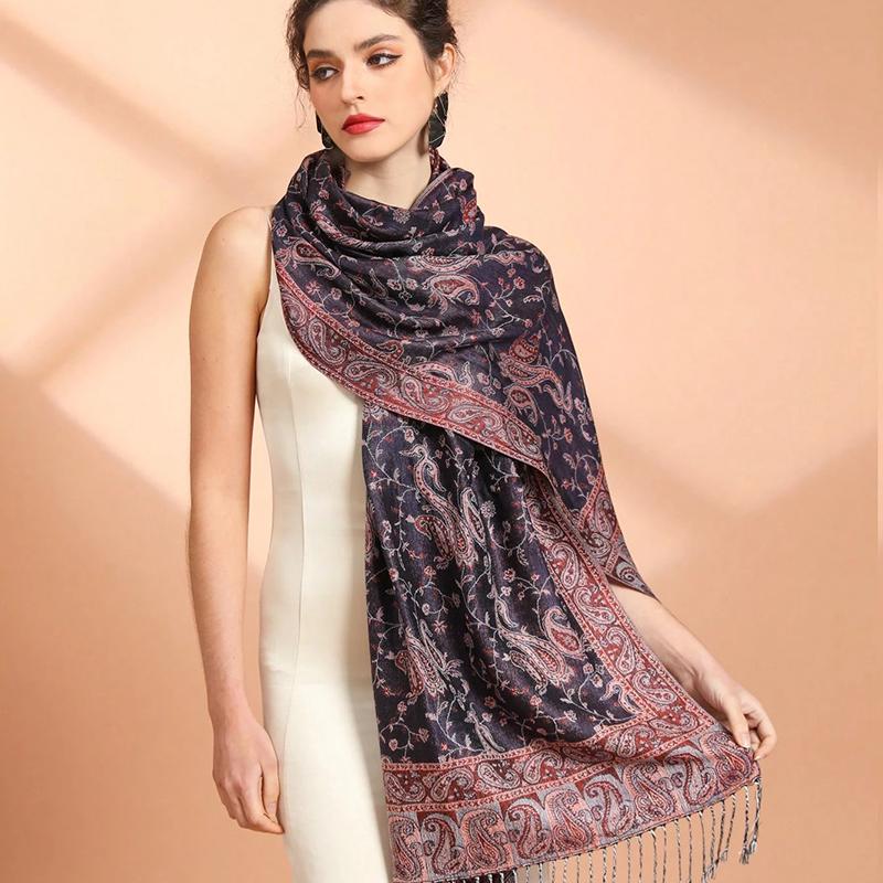 

Autumn Winter Scarf Women Pashmina Shawls Cashmere Blanket Paisley Warm Thick Chunky Stoles Lady Elegant Poncho Outdoor Bufanda 70X190cm