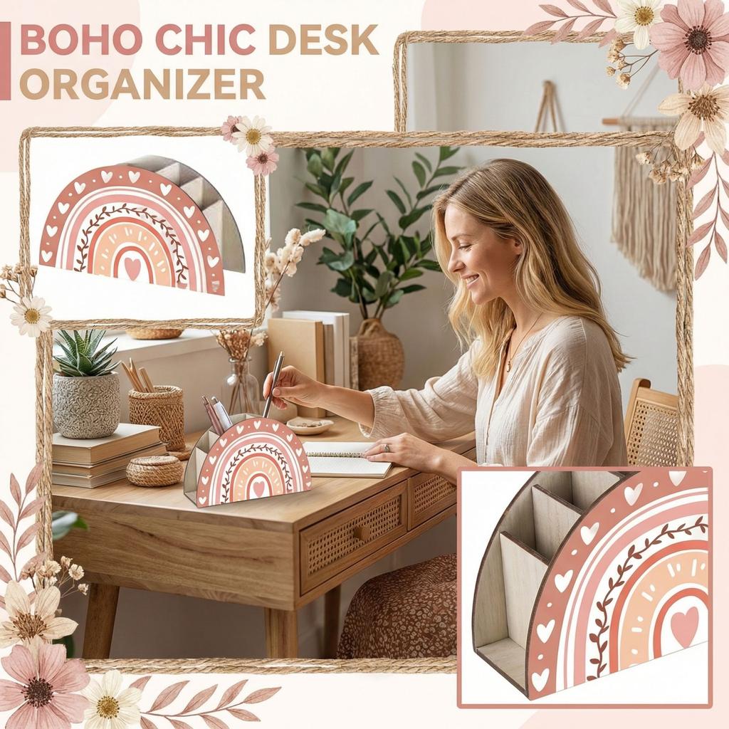 Wooden Storage Box Desk Decoration Pen Holder