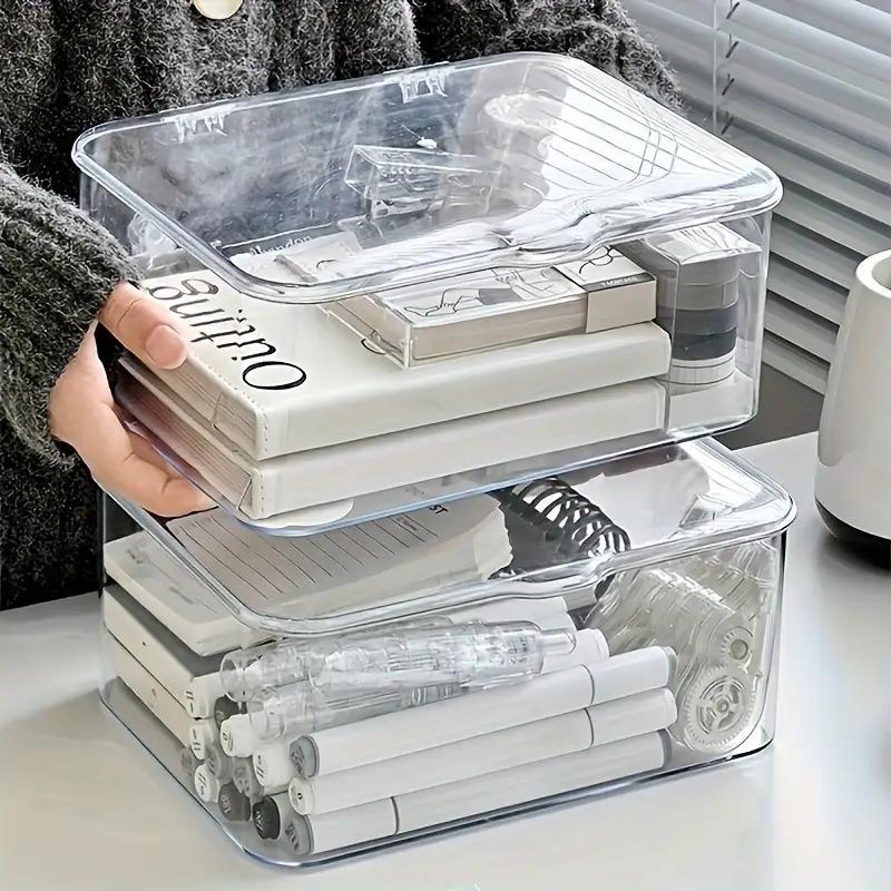2PCS Acrylic Storage Boxes with Flip-Top Lid Transparent Container Home Organizer Space-Saving Storage for Bathroom Desk Bedroom