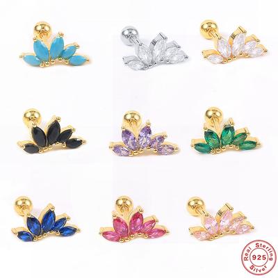S925 Sterling Silber Farbige Krone Blume Piercing Gewinde Ohrstecker Mini Zirkon Ohrstecker